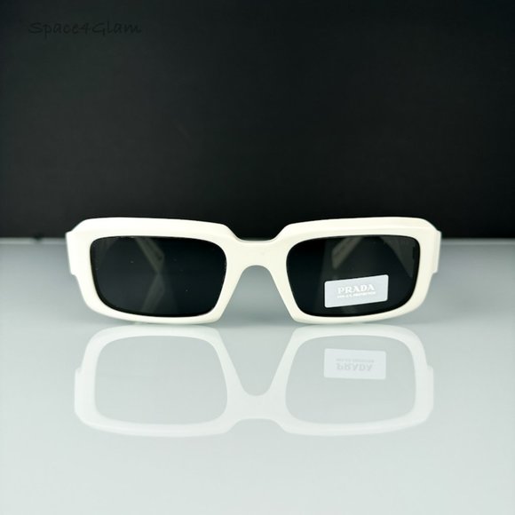 Prada PR27ZS 17K08Z Sunglasses Talc White Dark Grey Unisex Rectangle PR 27ZS - Picture 4 of 9